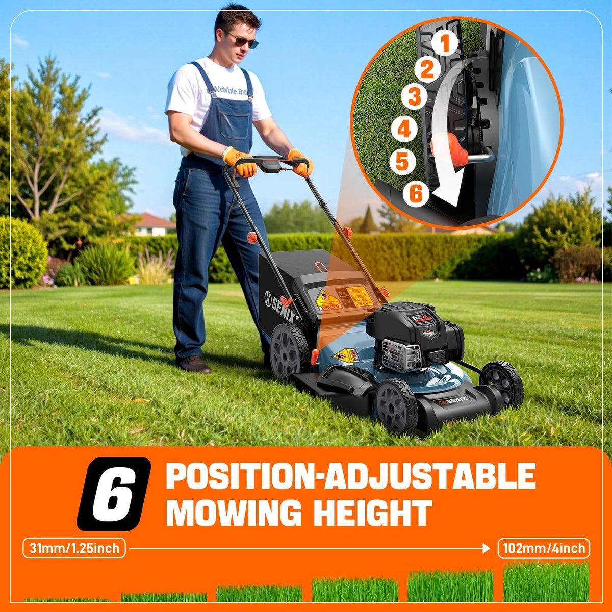 SENIX LSSG-H2 22-Inch Self Propelled Gas Lawn Mower with 163 cc 4-Cycle Engine