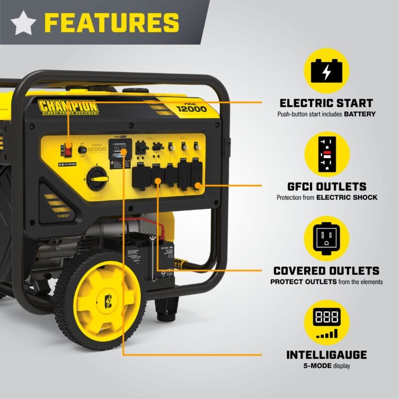 Champion Power Equipment 12,000-Watt Electric Start Dual Fuel Home Backup Portable Generator with CO Shield