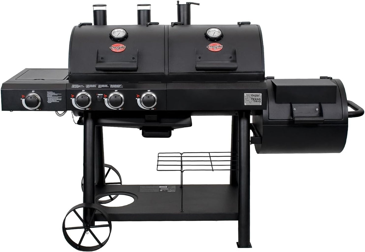 Char-Griller Texas Trio 3-Burner Dual Fuel Grill with Smoker
