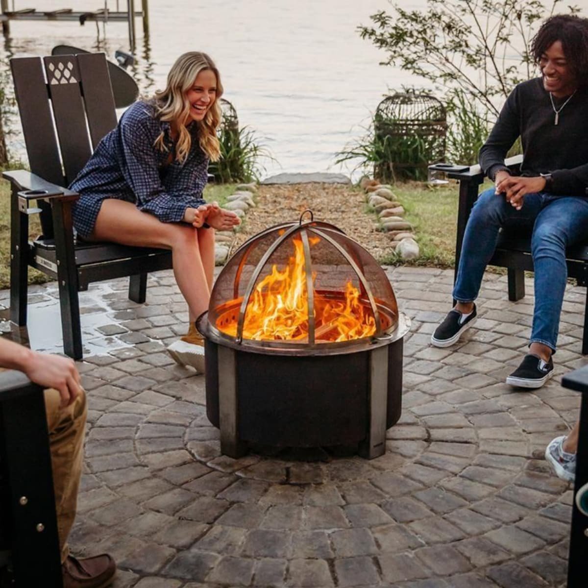 X Series 28 Inch Round Corten Steel Wood-Burning Fire Pit in Stainless Steel by Breeo